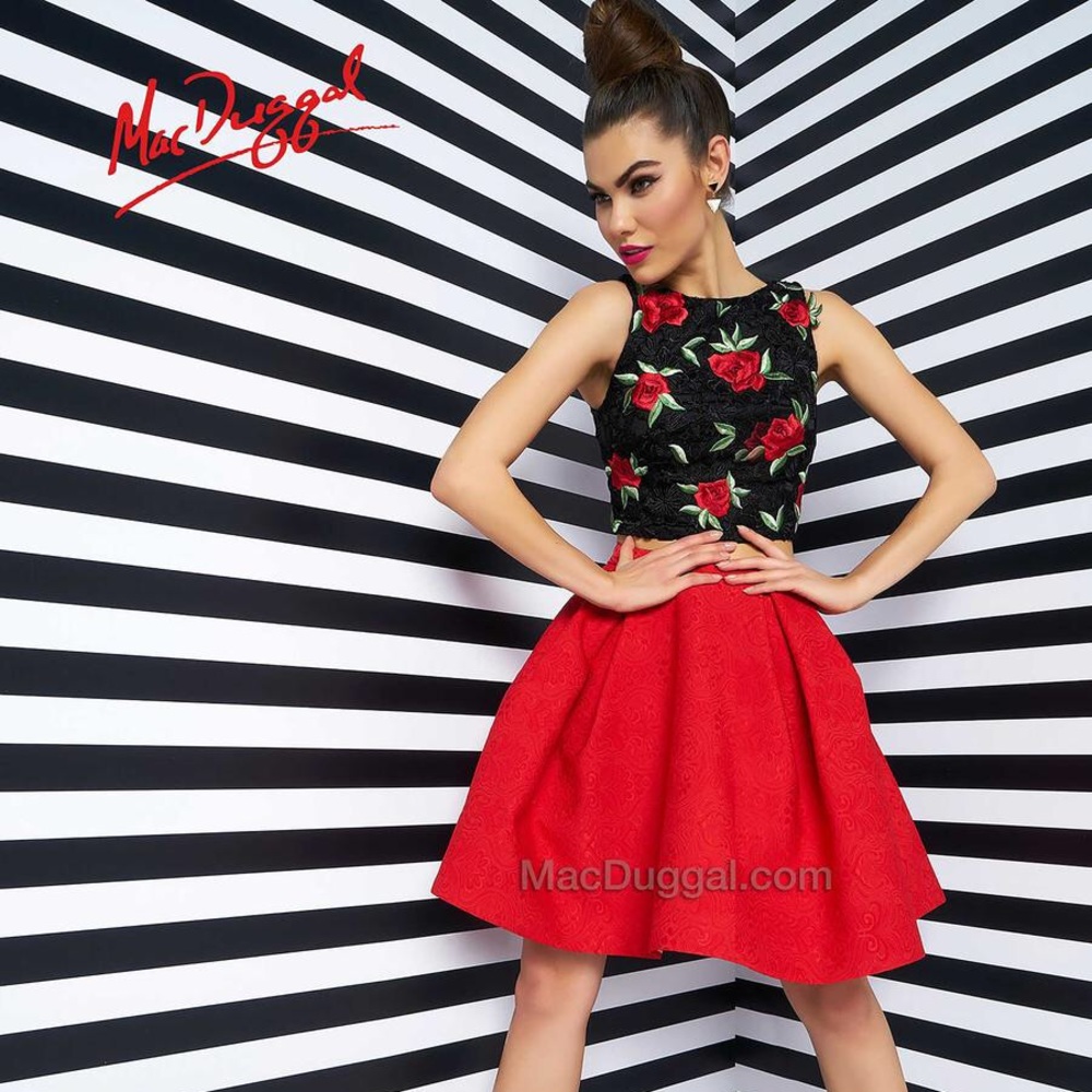 Authentic MacDuggal Red Rose Prom Homecoming Dress